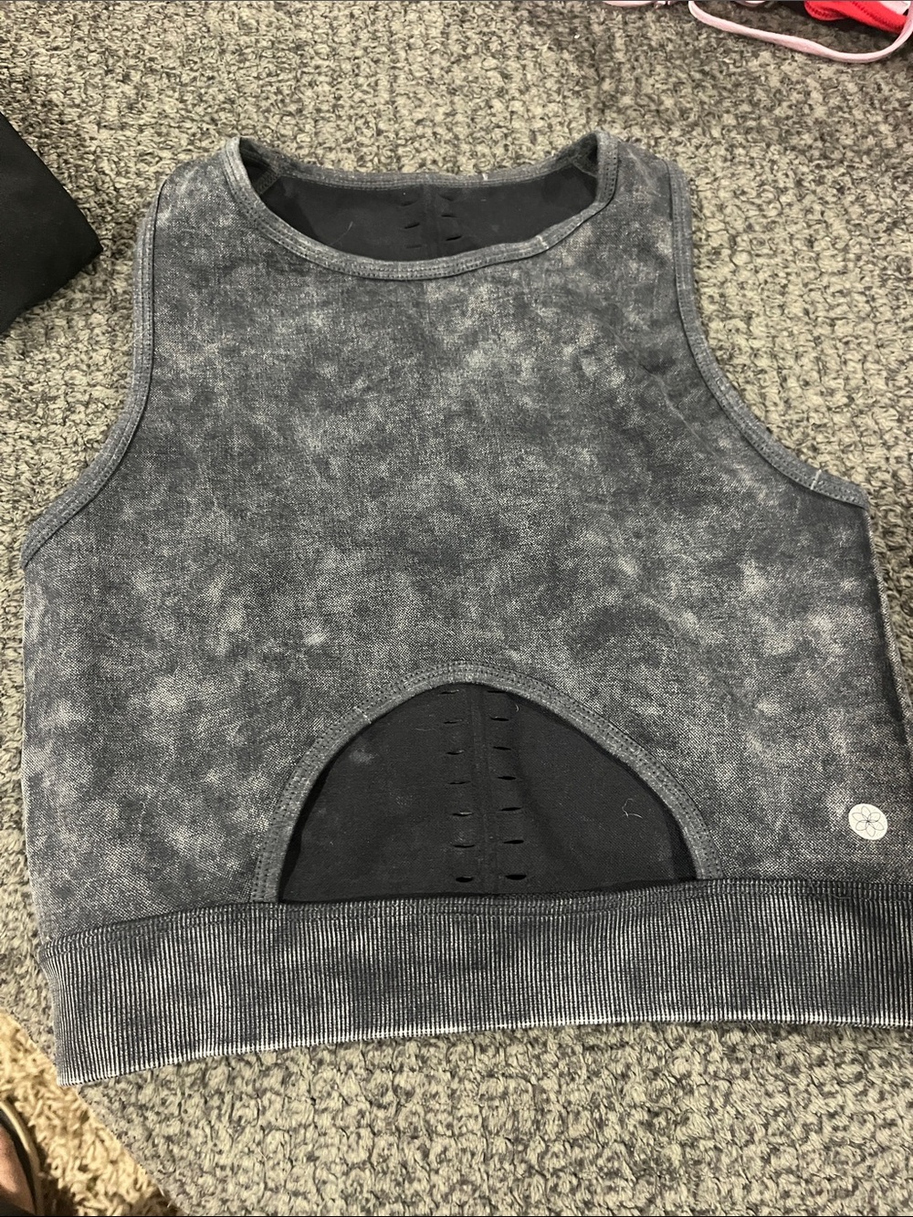 Aura Washed Black Cropped Tank with Front Cutout